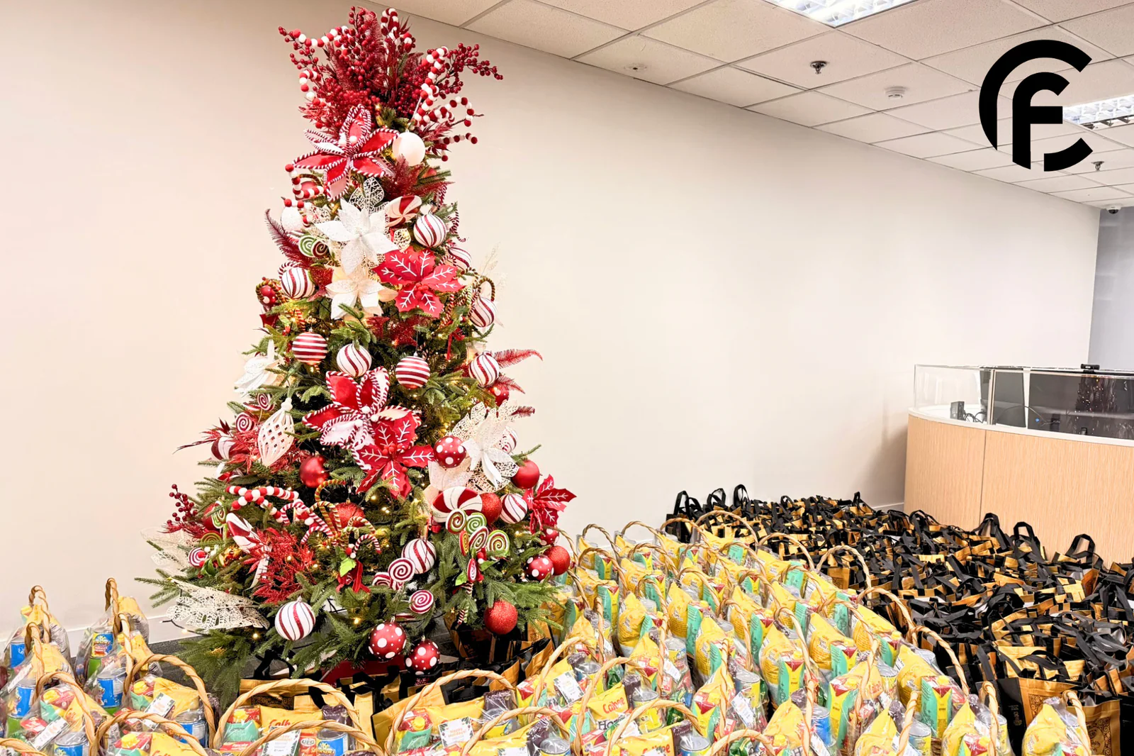 CF team members receiving Christmas holiday baskets (photo 1 of 10)